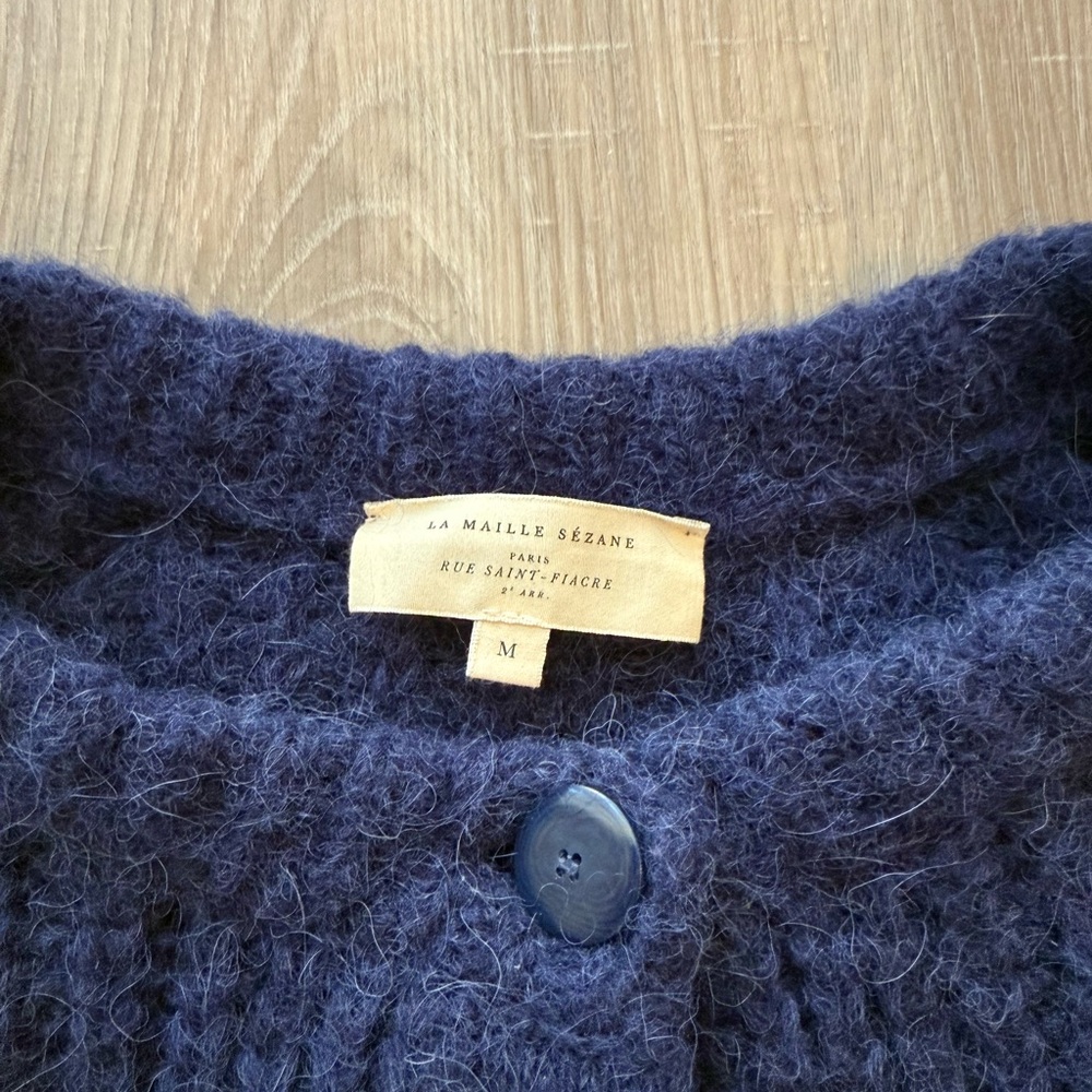 Sezane Navy Chunky Ribbed Button Cardigan - Picture 4 of 6
